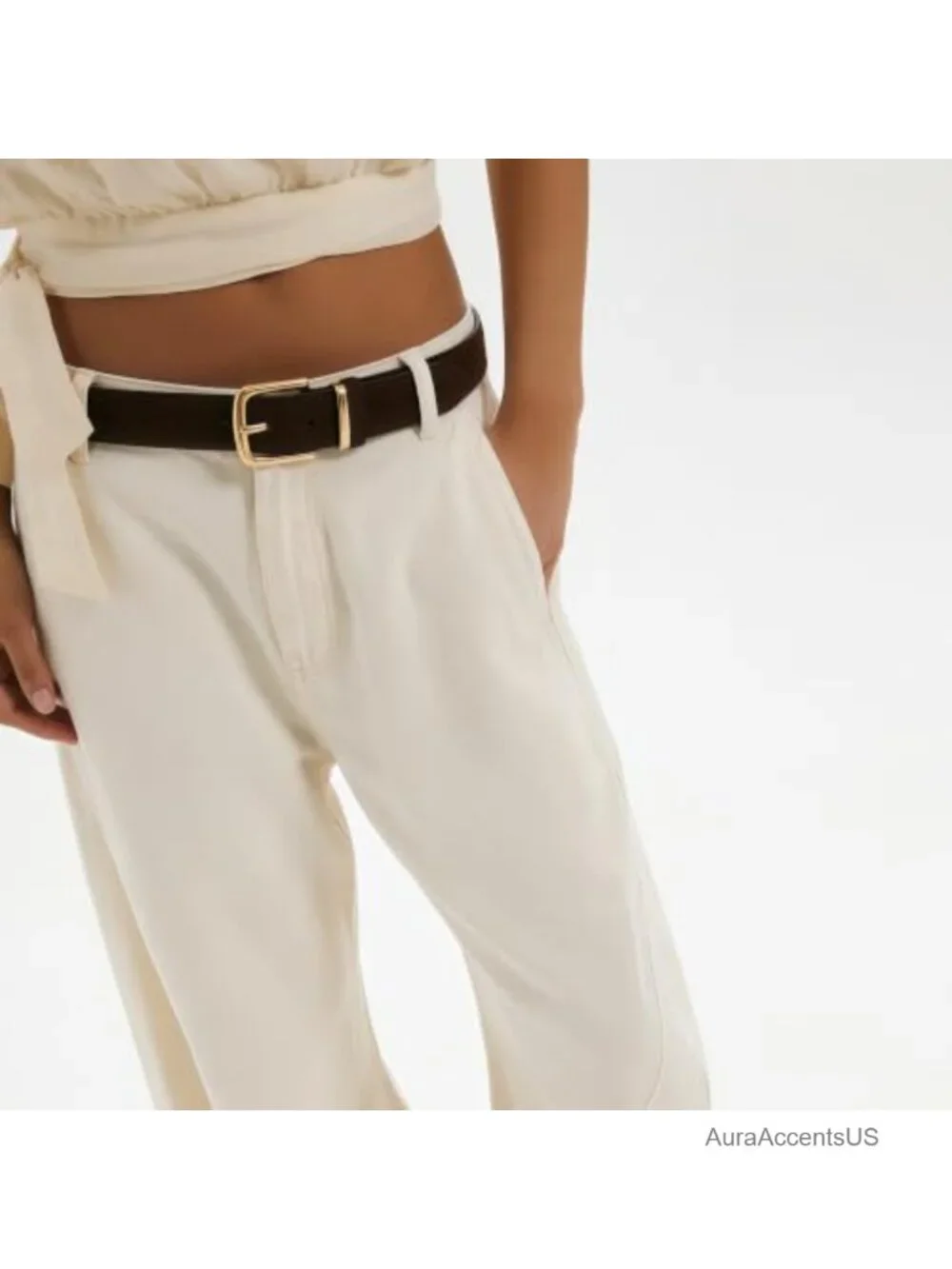 Women Suede Faux Leather Chunky Waist Belt with Gold Buckle
